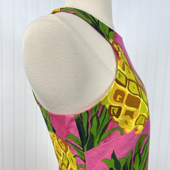 Trina Turk Dress Womens 0 Peony Pink Aptos Pineapple Summer Beach Cruise Swinger - Picture 4 of 10